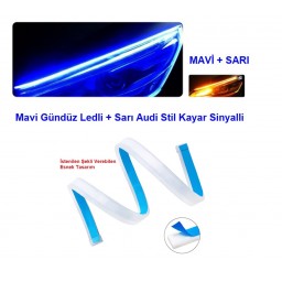 Far Kaşı Gündüz Ledi Audi Stil Kayar Sinyalli Flexible Neon Led Mavi-Sarı 60cm
